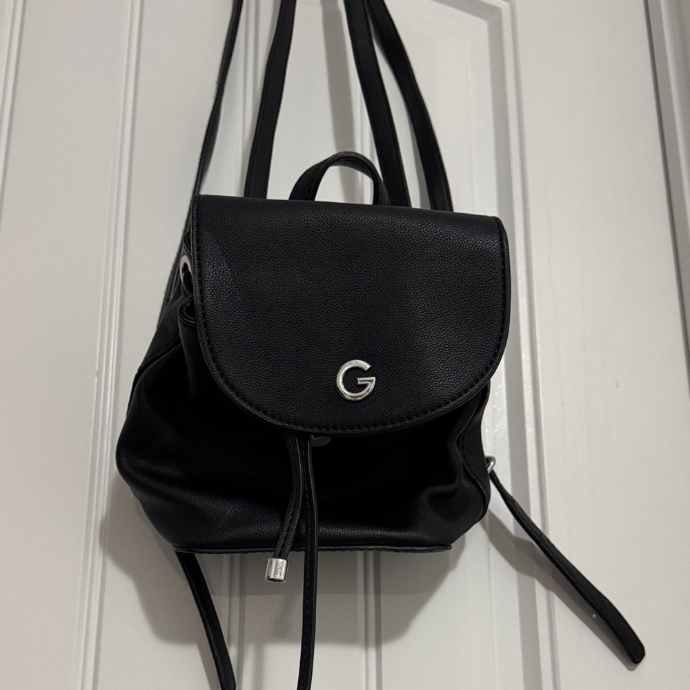 Mini Black Leather Backpack by GUESS